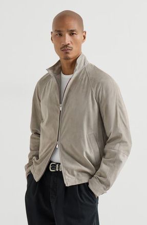 Brunello Cucinelli Suede jacket in Khaki at Nordstrom, Size Xxx-Large Eu