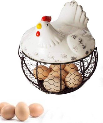 OEM Estante Huevos, Cesta Huevos, Cart&oacute;n Huevos, Frutero Gallina Cesta Cer&aacute;mica Almacenar Huevos Cesta Hierro 15 Huevos, Contenedor Huevos, Blanco