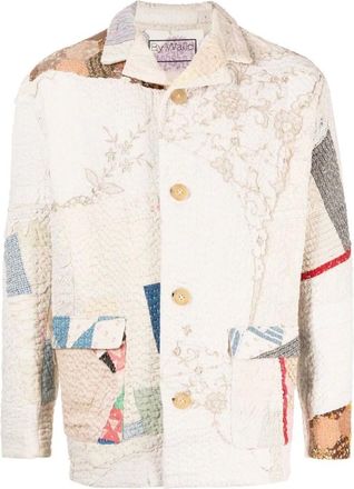 By Walid Light Jackets, male, Beige, XL, Patchwork Embroidered Jacket Button Fastening