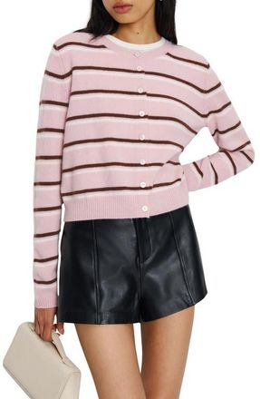 Reformation Clara Cashmere Crew Cardigan in Cherry Blossom Stripe at Nordstrom, Size X-Large