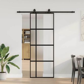 Berkfield Home Sliding Door with Hardware Set Black 76x205 cm Tempered Glass