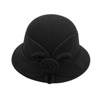 Generic Momolaa Women 1920s Cloche Round Hat Felt Bucket Bowler Hat Dressy Church Hats Cloche Hats Fedora Vintage Hat Flowers Church Bowler Hats Black