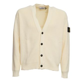 Stone Island Cardigans, male, White, Size: M Cotton Knit Cardigan