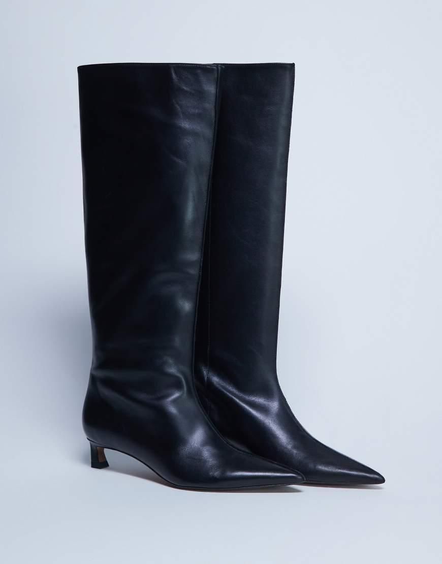 Stivaletti eleganti in pelle scamosciata con tacco largo - Marrone scuro