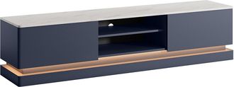 Vente-Unique Mueble TV 2 cajones y 2 estantes con LEDs - MDF - Azul y efecto m&aacute;rmol blanco - DEVIKA de Pascal MORABITO
