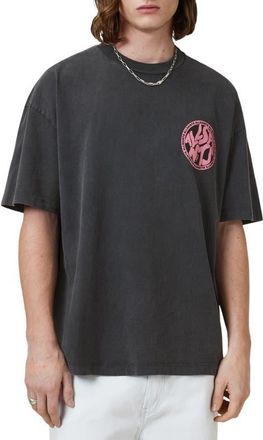 AllSaints Distortion Graphic T-Shirt in Washed Black/Pink at Nordstrom, Size Xx-Large