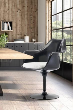 Fusion Living Black Tulip Armchair with PU Cushion in White