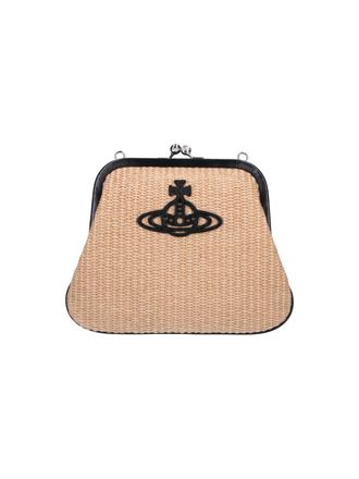 Vivienne Westwood Beige Orb Embossed Raffia Shoulder Bag