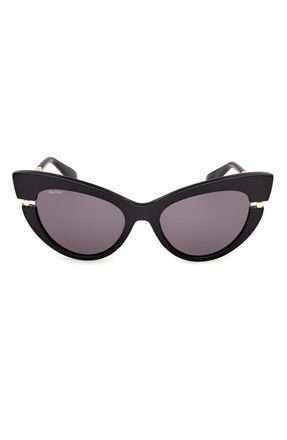 Max Mara 56mm Cat Eye Sunglasses in Shiny Black Gold /Smoke at Nordstrom