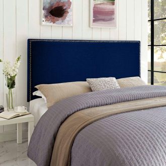 Casa Dime Blue Plush Double 26 inch Strutted Headboard