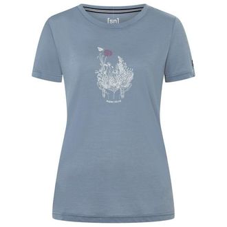 super.natural Flowerhands Tee Merinoshirt f&uuml;r Damen | flint stone / sangria