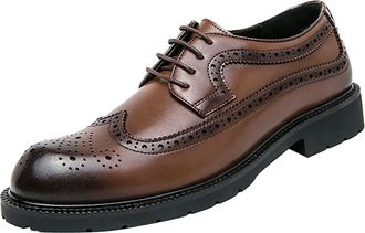 Generic Business Shoes for Men Classic Lace-ups Brogues Formal Oxfords Round Toe Leather Shoe Block Heel Non Slip Fashion Footwear for Weddings and Tuxedo Pro