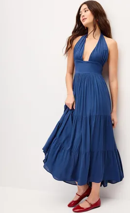 Twik Womens Crinkled halter-neck maxi dress