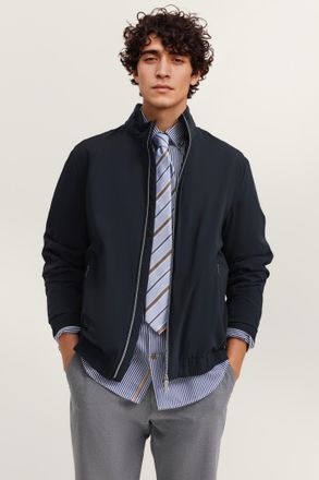 Bugatti Blouson BUGATTI Regular Fit, Herren, Gr. 48, 390, marine, 100% Polyester, unifarben, regular fit, B&uuml;ndchen, Jacken Blouson, mit Stehkragen & Stretch-F