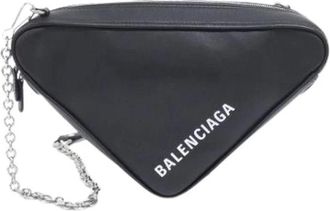 Balenciaga Pre-owned Cross Body Bags, female, Black, Size: ONE SIZE Pre-owned Triangle Chain Calfskin Shoulder Bag