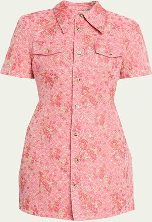 Willy Chavarria Chavela Metallic Floral Cloqu&eacute; Mini Shirtdress