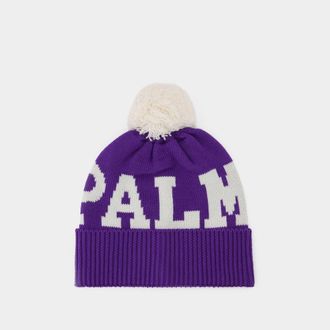 Palm Angels Pompon muts met wit en paars logo