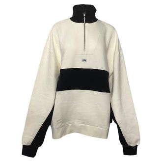 GCDS Logo Half-Zipped Sweater in White and Black Cotton
