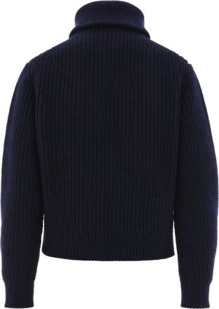 Max Mara Womens Half-Zip Ribbed Virgin Wool Sweater Blue Tops Top