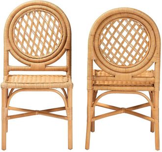 Baxton Studio Set of 2 Oxford Round Back Rattan Dining Chairs