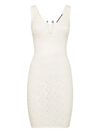 Philipp Plein monogram mini dress - women - Polyester/Viscose - M - White