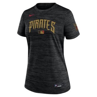 Nike Pittsburgh Pirates Authentic Collection City Connect Velocity Nike Womens Dri-FIT MLB T-Shirt in Black | 03EY00APTB-YCQ