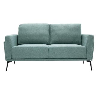 Miliboo Sof&aacute; Moderno 2 Plazas De Tela Efecto Aterciopelado Texturizado Verde Gris&aacute;ceo Y Metal Negro Mosco