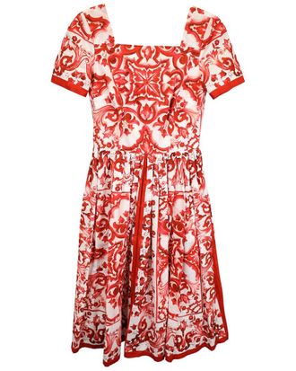 Dolce & Gabbana Majolica Printed Pleated Midi Dress (Authentic Pre-Loved)