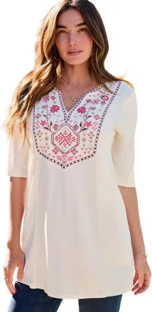 Roaman's Embroidered Swing Tunic in Ivory Multi Embroidery at Nordstrom, Size 32