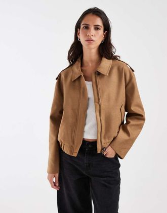 Asos giacca bomber in suedette color tan con colletto-Marrone
