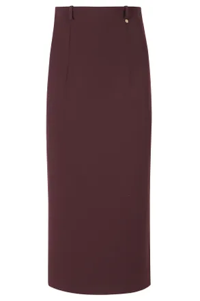 Nissa Bordeaux Belt Loops Back Slit Pockets Polyester Midi Skirt