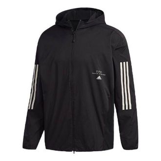 adidas Mens adidas Logo Stripe Printing Hooded Jacket Black FM5325