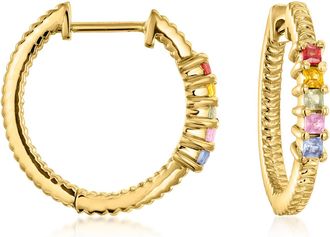 Ross-Simons Multicolored Sapphire Hoop Earrings in 18kt Gold Over Sterling