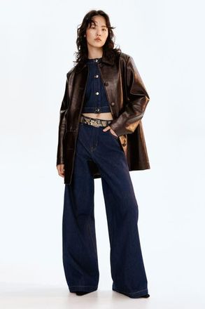 H&M Wide High Jeans in Dark Denim Blue at Nordstrom, Size 14