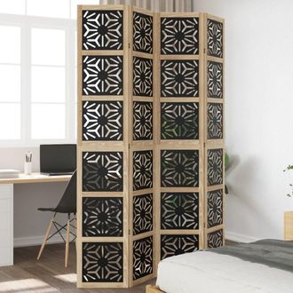 vidaXL Vidaxl - Biombo Separador 4 Paneles Madera Maciza Paulownia Marr&oacute;n Negro