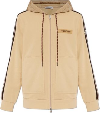 Moncler Sweatshirt met logo patch - Heren - Vesten met rits - Beige - XL - Katoen - Hoodies & sweatvesten