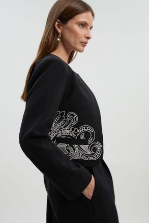 Karen Millen Womens Tailored Cutwork Detail Collarless Jacket - Black - Size 12 UK