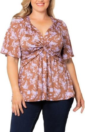 Kiyonna Abby Twist Front Top in Lavender Florals at Nordstrom, Size 0X