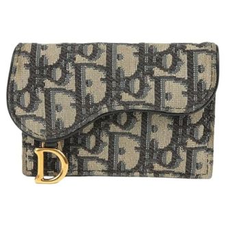 Dior Pre-owned Wallets, female, Beige, Size: ONE SIZE Pre-owned Oblique Saddle Flap Cardholder