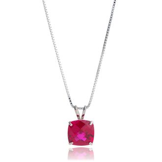 MAX + STONE 925 Sterling Silver or 14k Gold 8mm Cushion Cut Gemstone Pendent Necklace