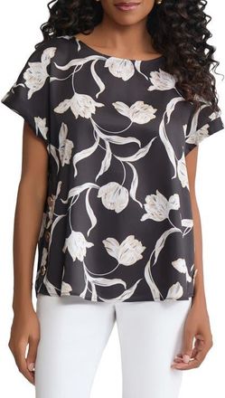 Jones New York Floral Side Button Top in Jones Black Multi at Nordstrom, Size Large