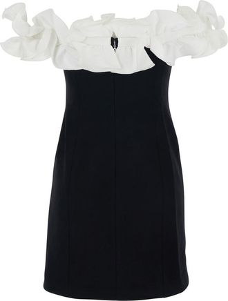 Rotate Black Dress With Bare Shoulders And Ruffle Details In Fabric Woman