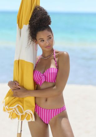 Vivance B&uuml;gel-Bandeau-Bikini VIVANCE, Damen, Gr. 36, Cup B, lila (beere, creme), Recycling-Polyamid, l&auml;ngsgestreift, Bikini-Sets B&uuml;gel-Bandeau-Bikini, mit Zie