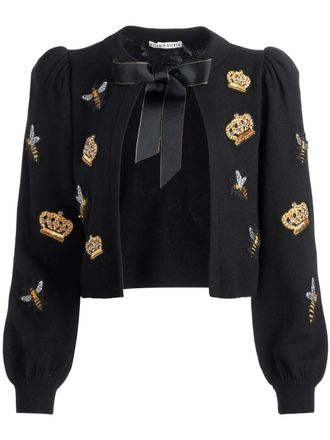 Alice & Olivia bow-tie cardigan - women - Wool/Spandex/Elastane - L - Black