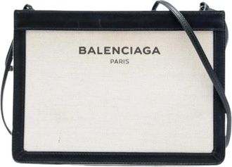 Balenciaga Pre-owned Navy Pochette Crossbody Bag - Dames - Vintage Schoudertas - Beige - ONE Size - Leer - Vintage