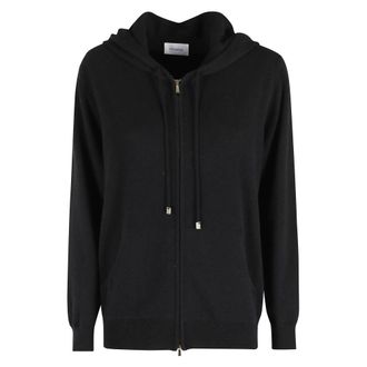 Malo Cashmere Knitwear, female, Black, XS, Bomber Zip Cappuccio
