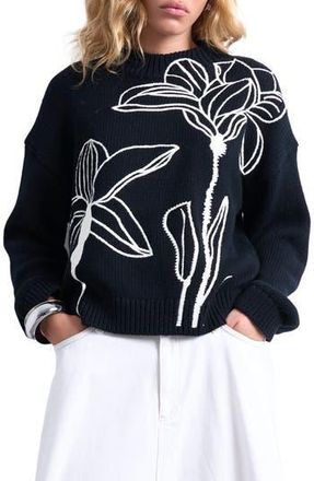 Topshop Floral Embroidered Sweater in Black Multi at Nordstrom Rack, Size X-Small