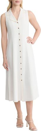 Jones New York Sleeveless Linen Blend Midi Dress in Natural White at Nordstrom, Size Large P