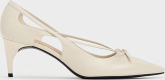 Charles & Keith Patent Cut-Out Bow Kitten-Heel Pumps
