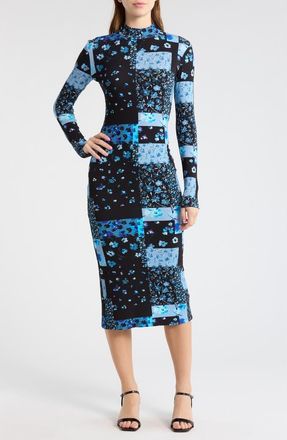 Desigual Floral Long Sleeve Ribbed Maxi Dress in Navy Blue at Nordstrom Rack, Size Small